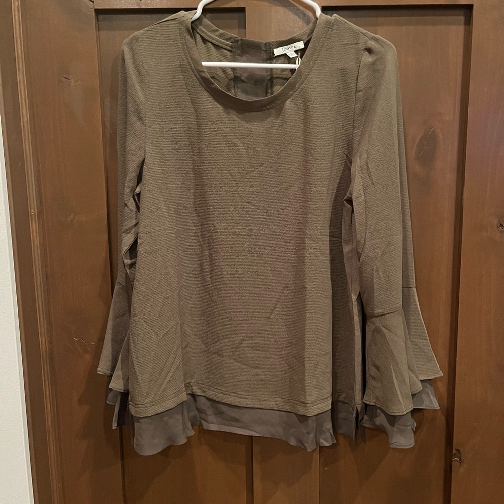 Women's Flare Sleeve Top - Olive Green